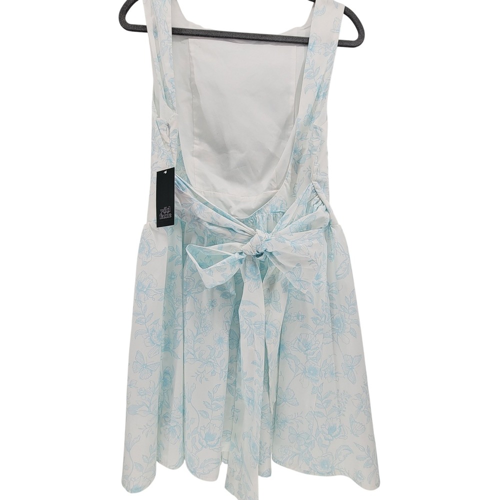 Wild Fable Sky Blue White Floral Butterfly Open Back Tie Bow Mini Dress XL